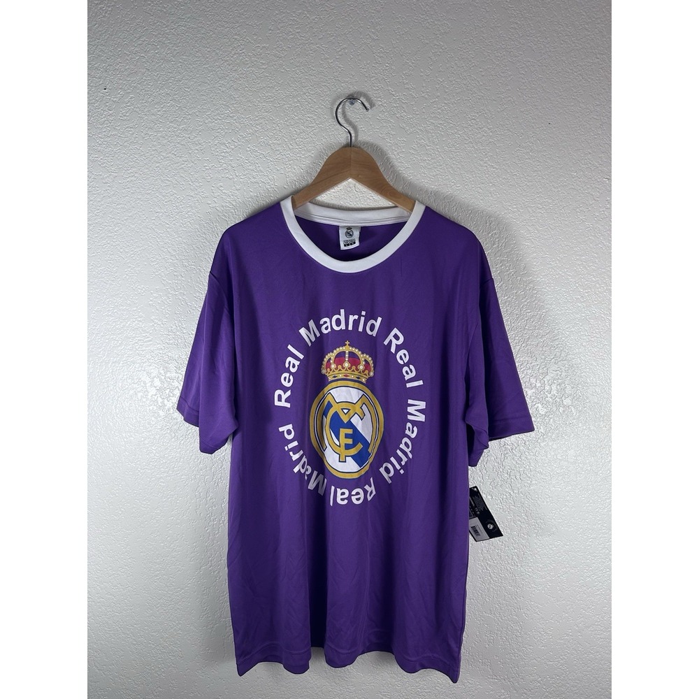 Real Madrid CF Purple Logo Graphic Soccer Shirt Jersey Size L NWT